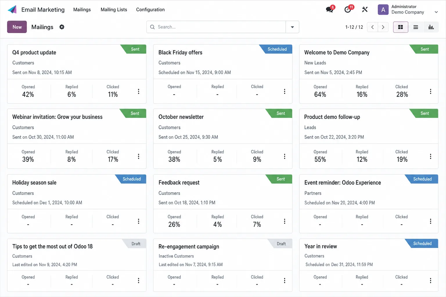 Odoo Marketing product screen