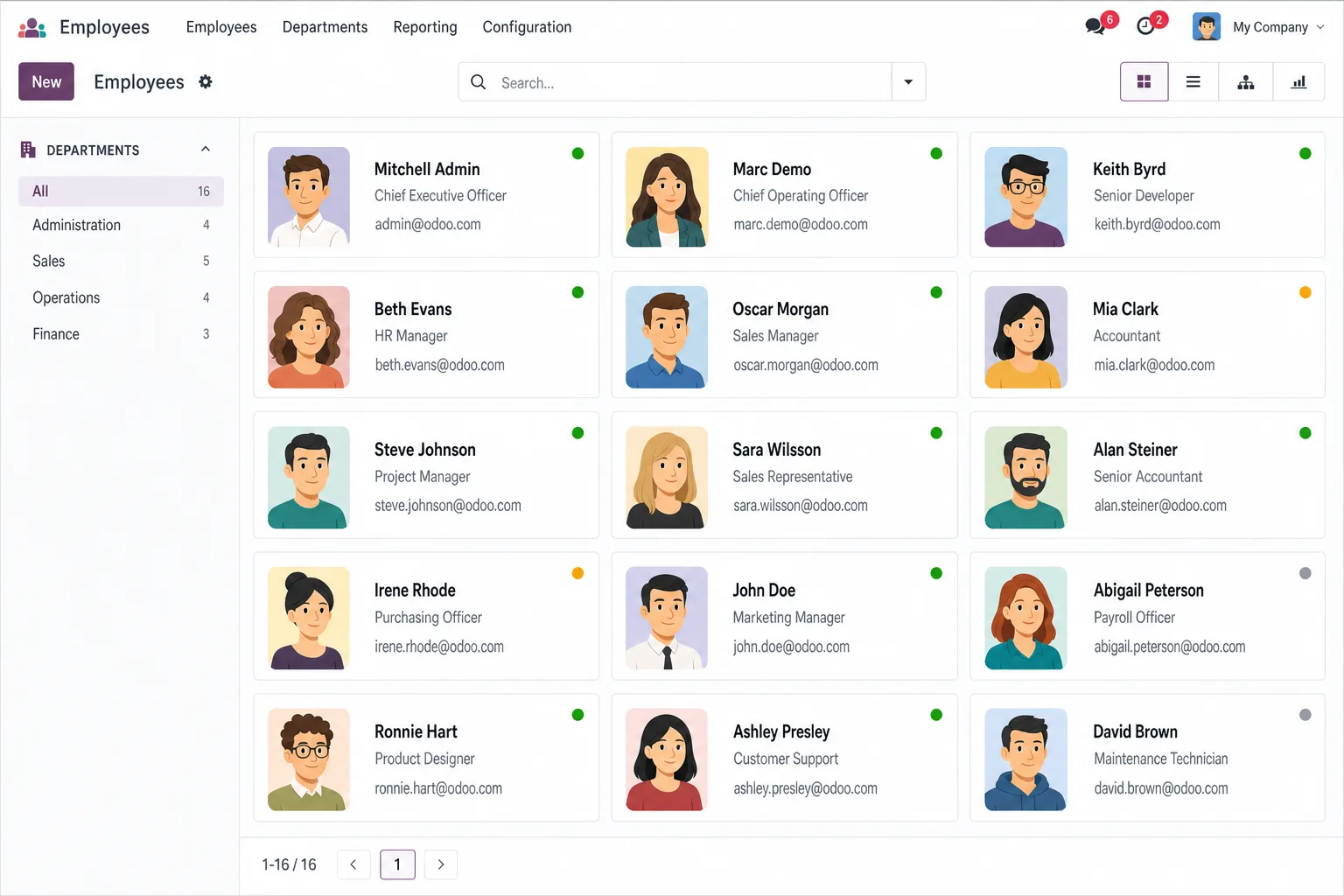 Odoo Human Resources product screen