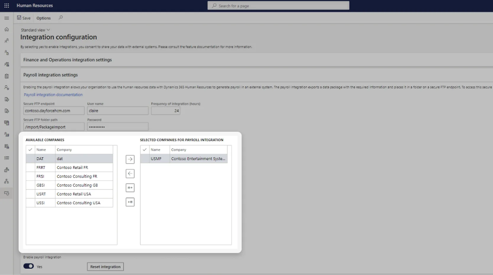 Configure the secure payroll export and choose which companies are included.